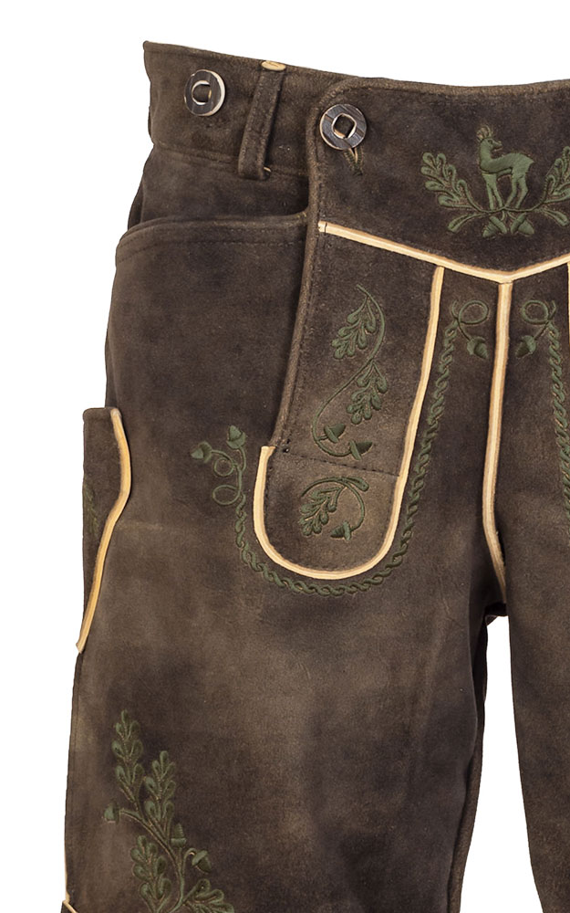 Lederhose Franz ohne Träger, dunkelbraun/tanne