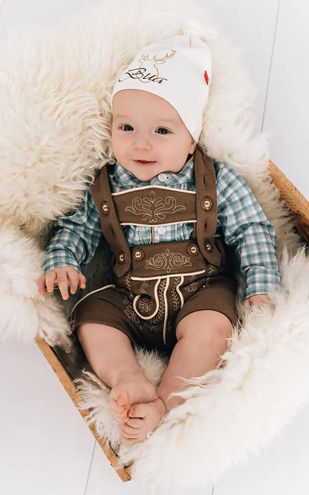 Baby-Stoff-Lederhose Bopser, mittelbraun