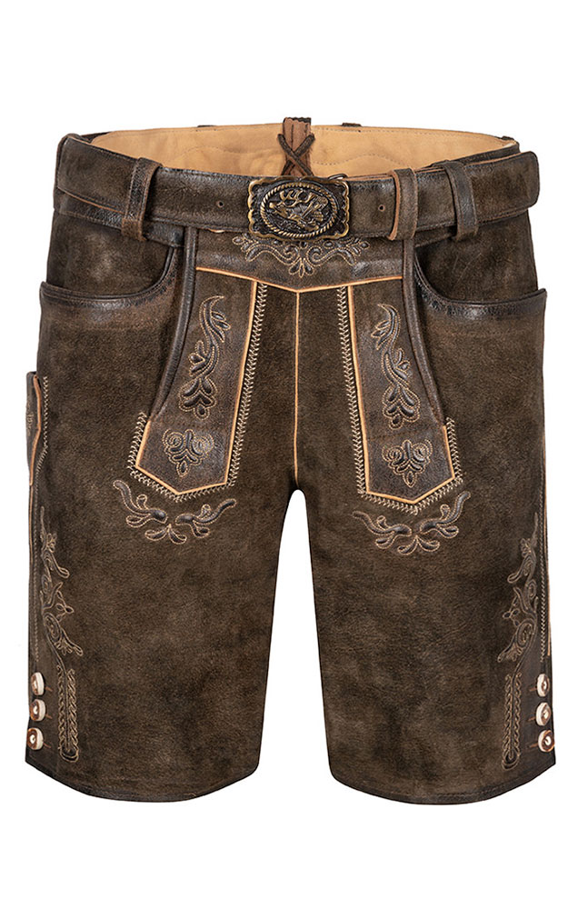 Lederhose Loisach mit Gürtel, braun urig