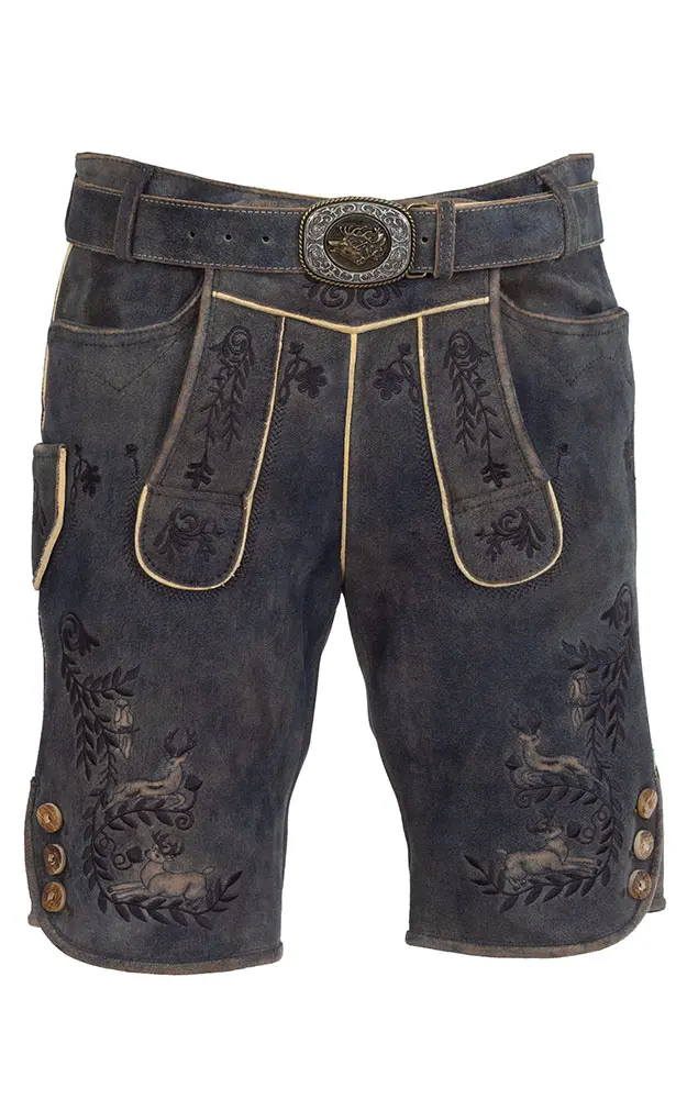 Lederhose Horgen mit Gürtel, schiefer anthtrazit