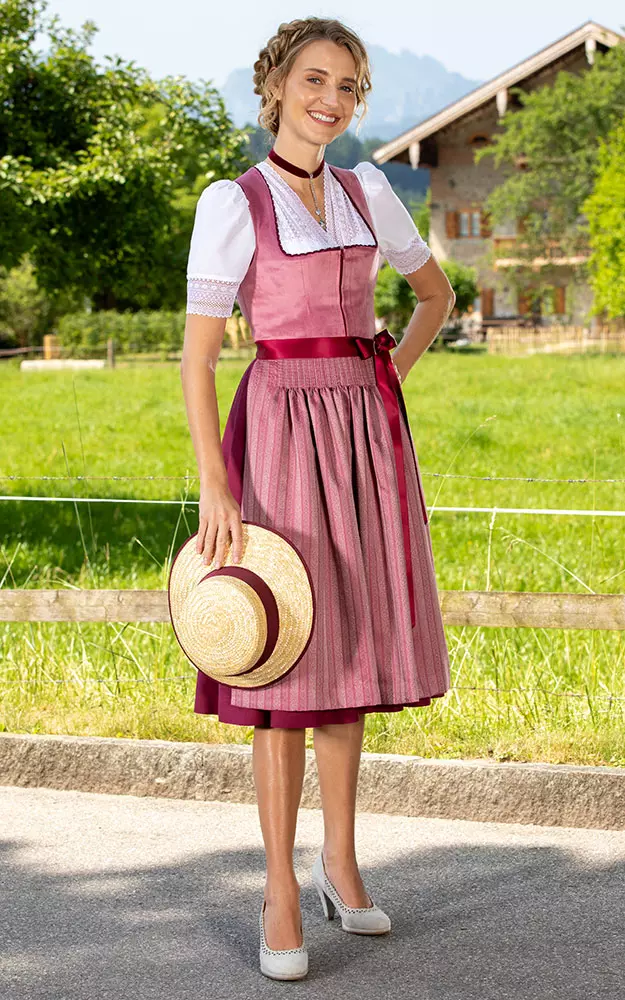 Blusendirndl Priental Samt rosa, mit Schürze