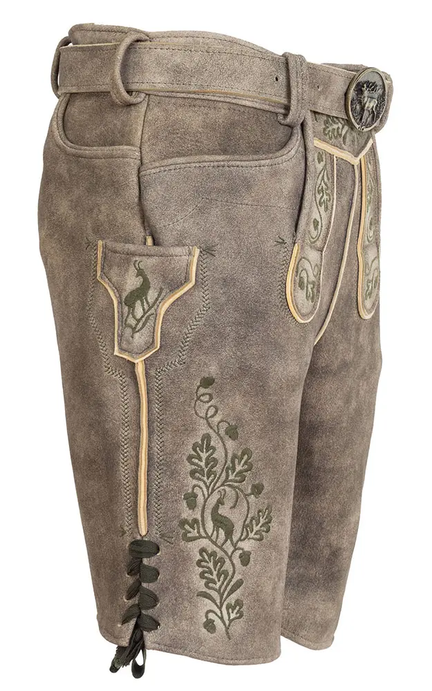 Hirschlederhose Spitzbua mit Gürtel, sand antik