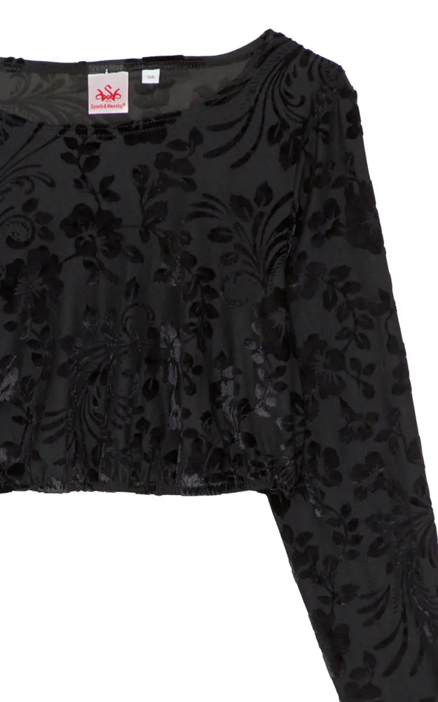 Dirndlbluse Elfi, schwarz Langarm Spitze