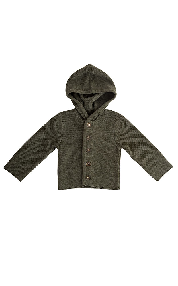 Kinder-Strickjacke mit Kapuze, oliv