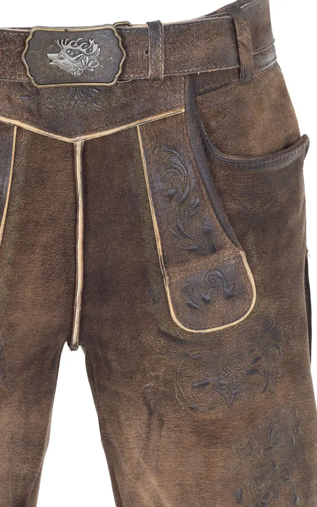 Lederhose Inntal mit Gürtel, dunkelbraun