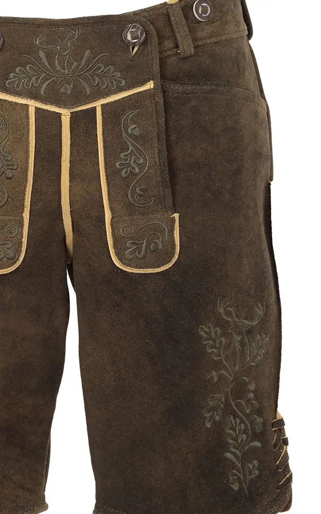 Hirschlederhose Hirschruf ohne Träger, schwarz/oliv
