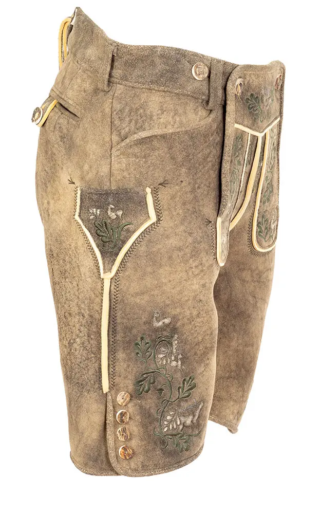 Hirschlederhose Eggern, ohne Gürtel akazie grün