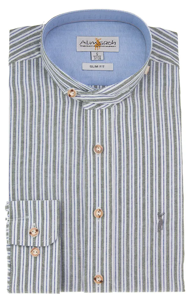 Hemd Kilian SK, blau/oliv gestreift - Slim fit