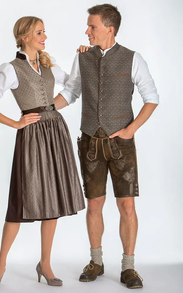 Lederhose Hubertus mit Gürtel, nuss Antik