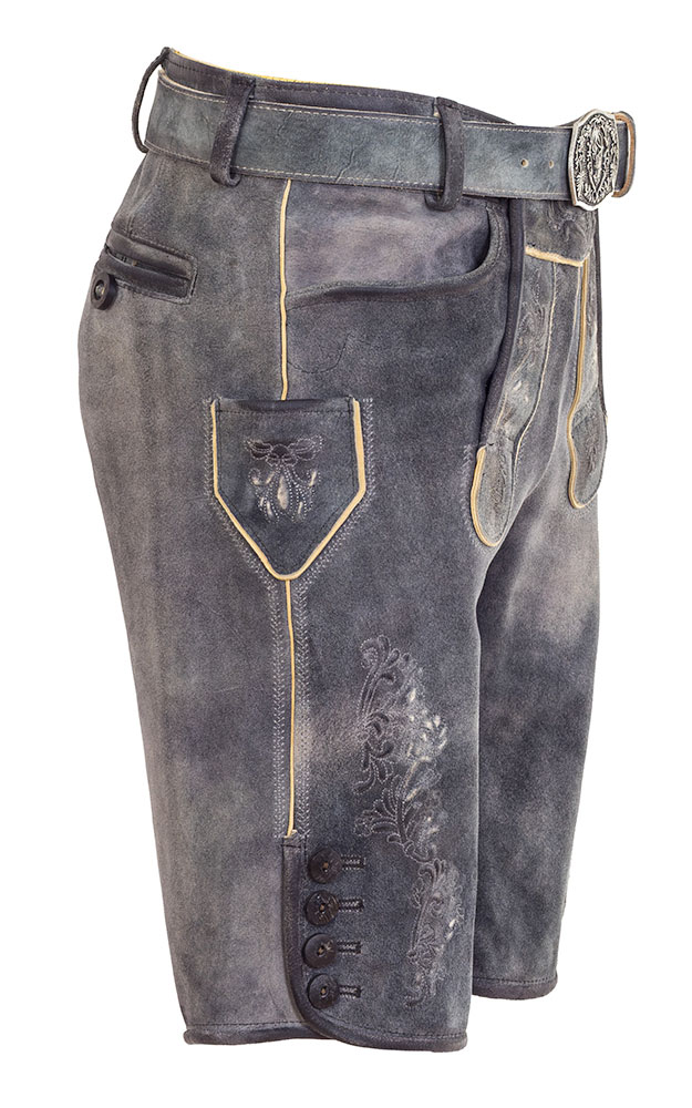 Lederhose Eissee mit Gürtel, grau