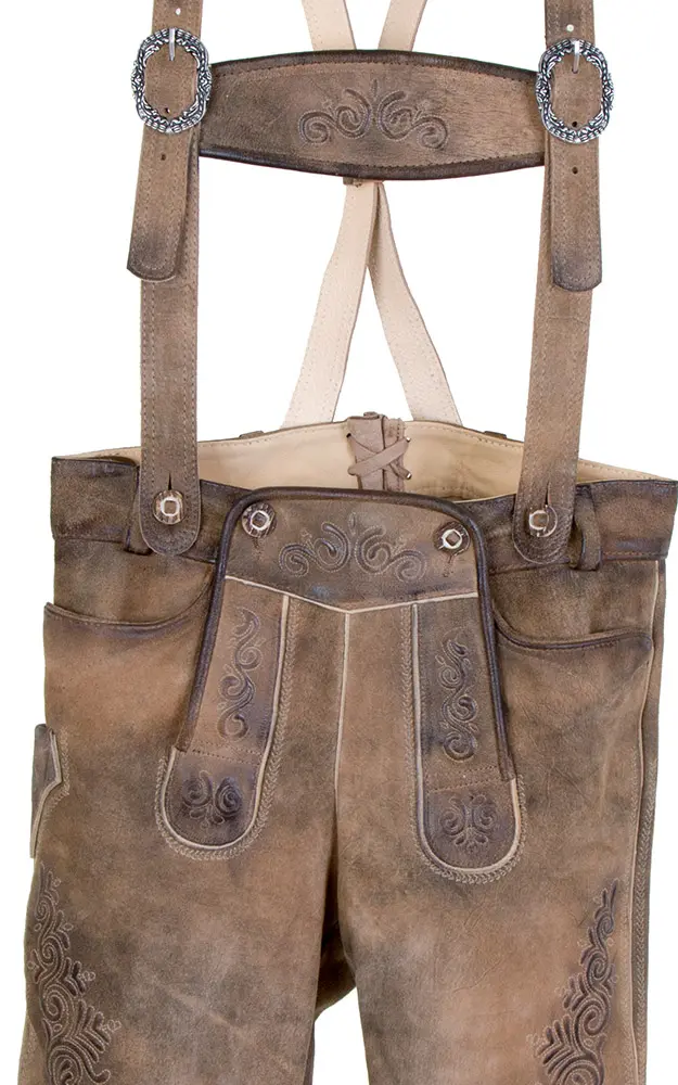 Lederhose Rafael mit Träger, sand antik