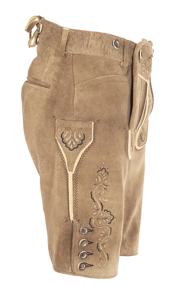 Hirschlederhose Alois ohne Träger, wilderer mittelbraun