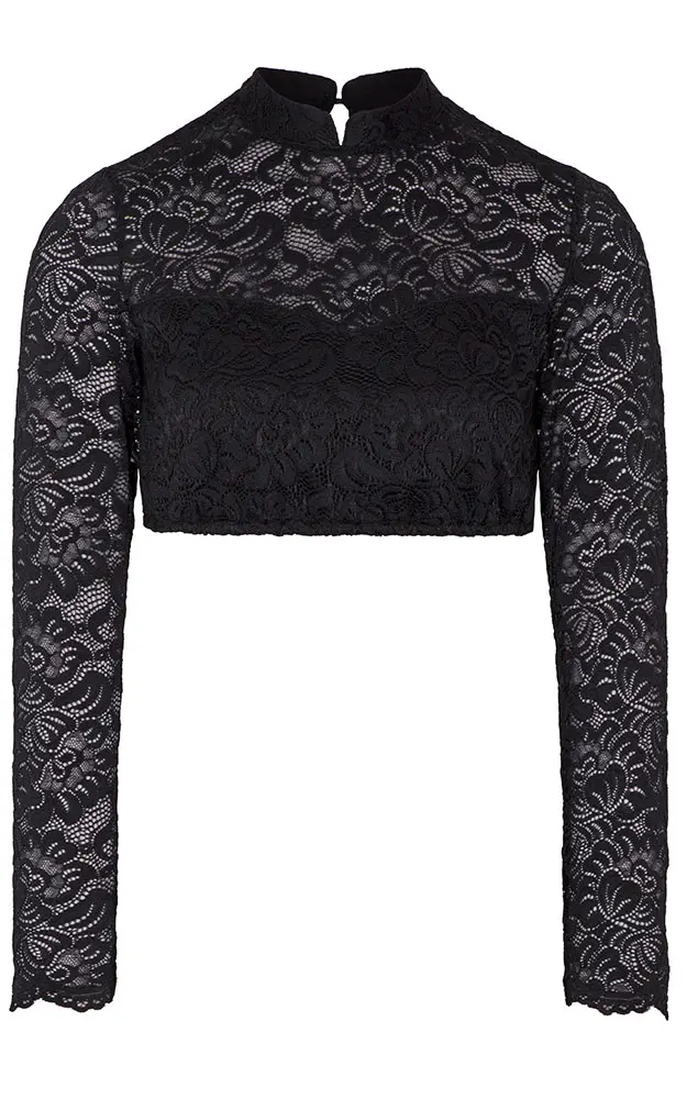 Dirndlbluse Andora Langarm, schwarz Spitzenarm
