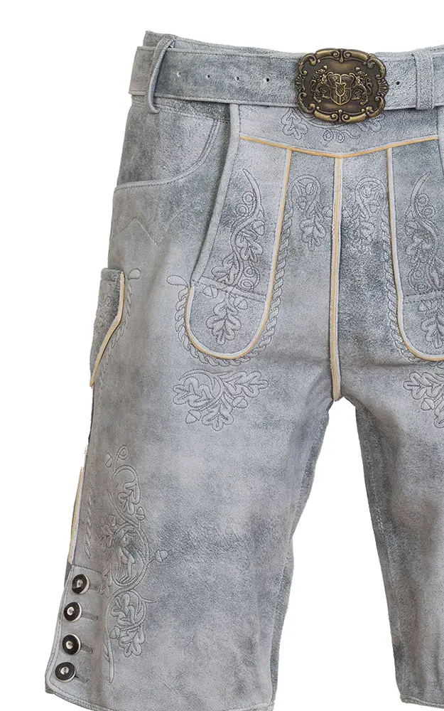 Lederhose 7664 mit Gürtel, grau