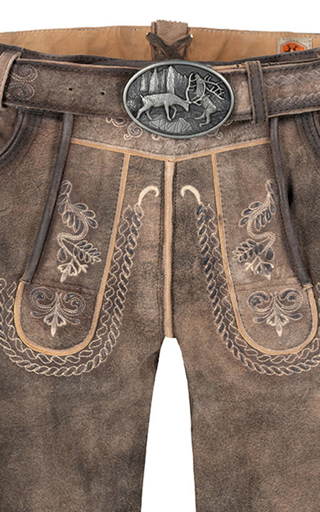 Lederhose Kochelsee mit Gürtel, mittelbraun