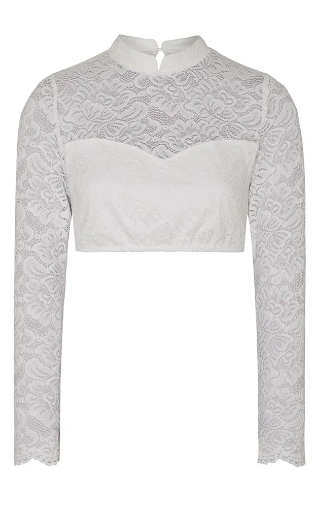 Dirndlbluse Andora Langarm, offwhite Spitzenarm