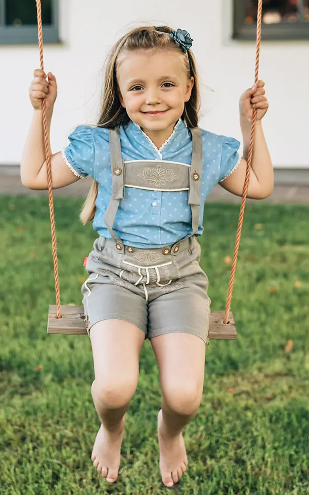 Baby-Stoff-Lederhose Leinen, grau/beige