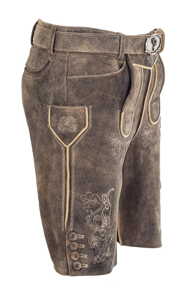 Lederhose Leo mit Gürtel, antikbraun