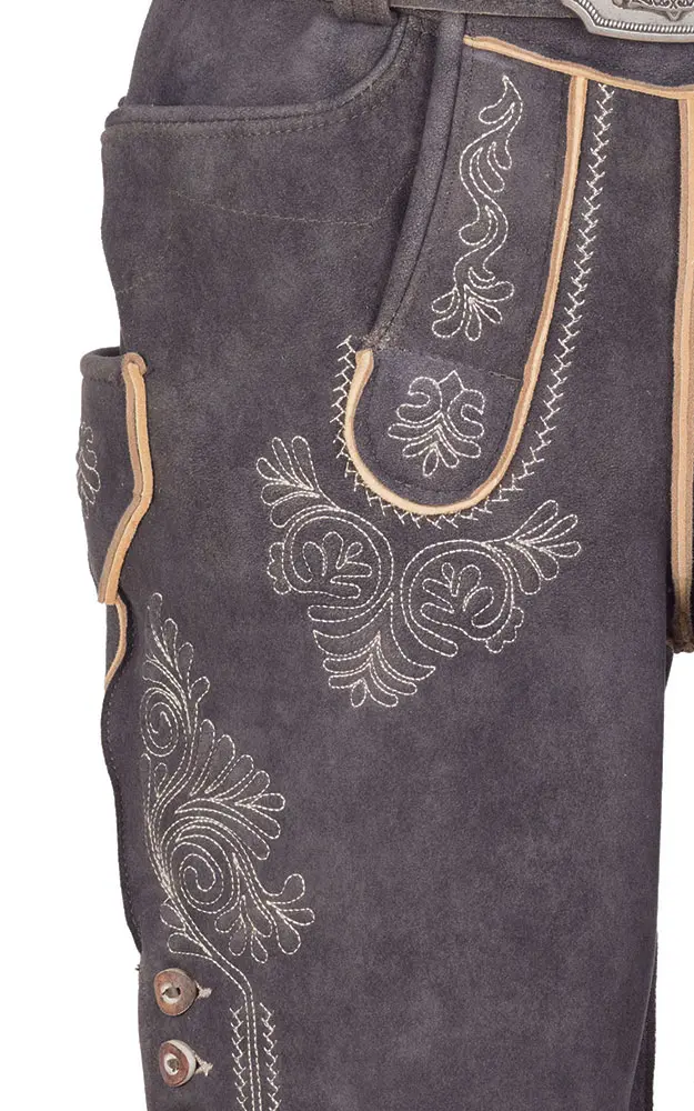 Hirschlederhose Göll mit Gürtel, graphit