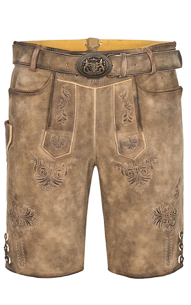 Lederhose Rampoldi mit Gürtel, schotter