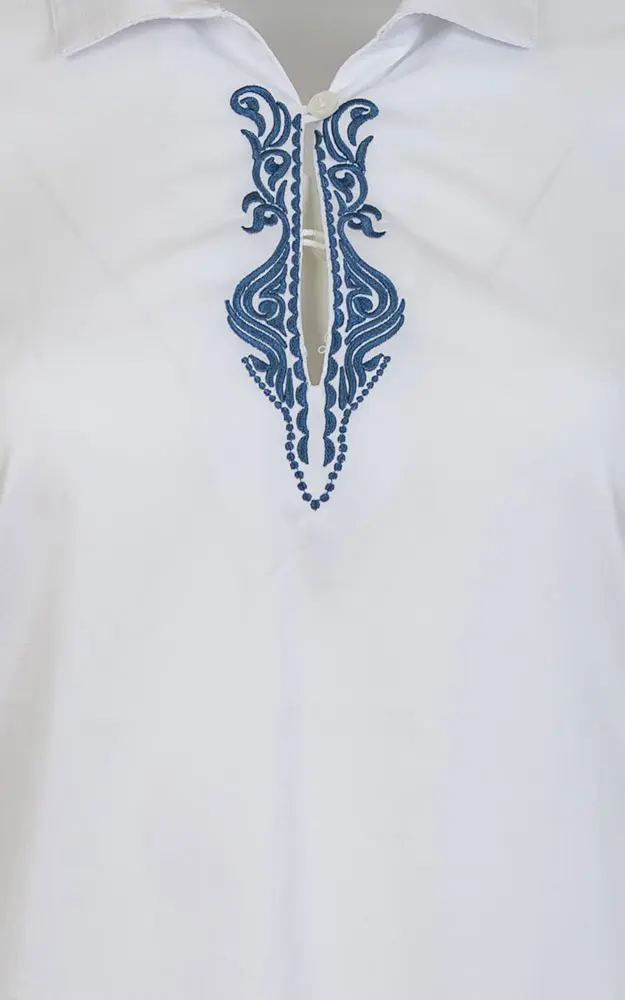 Trachtenbluse 6164 18107, weiß Stick blau