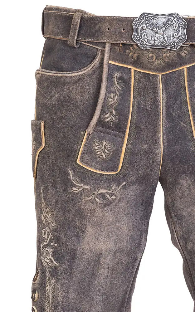 Lederhose Amberg mit Gürtel, braun