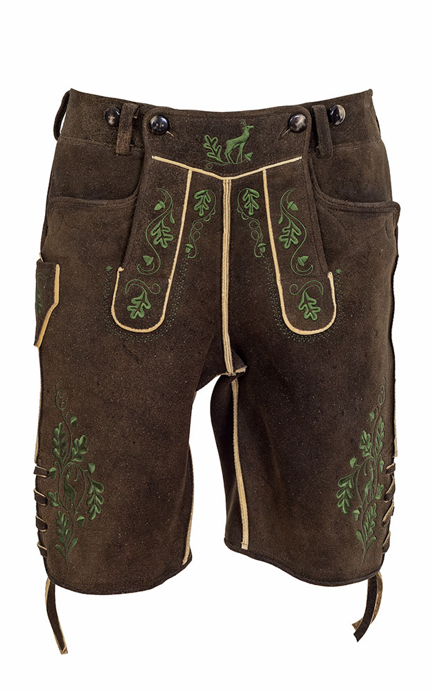 Hirschlederhose Leonhard ohne Träger, dunkelbraun-antik