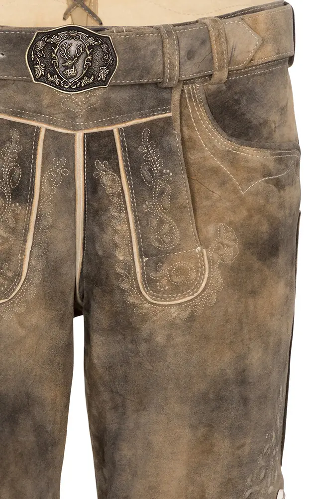 Lederhose Alex mit Gürtel, camel/sand