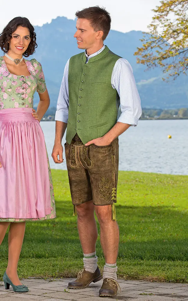 Lederhose Lukas mit Gürtel, wurzel grün