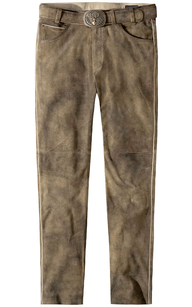Lederhose Marlon mit Gürtel, braun gespeckt