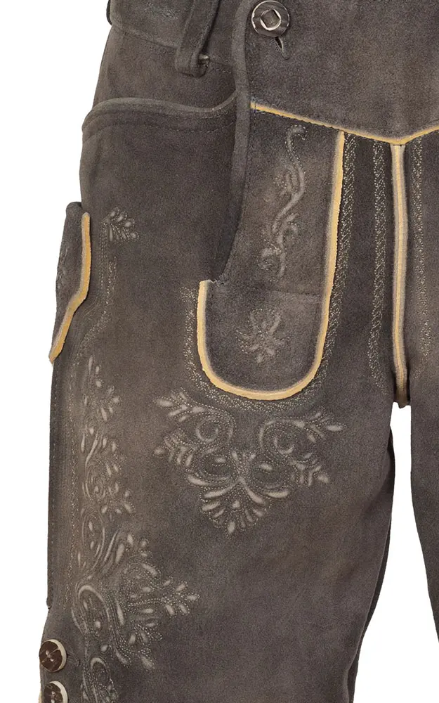 Lederhose Kaiser ohne Träger, altgrau/natur