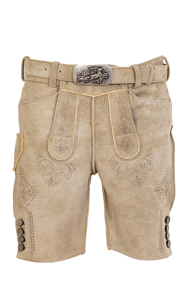 Lederhose Wilderer mit Gürtel, hellbeige