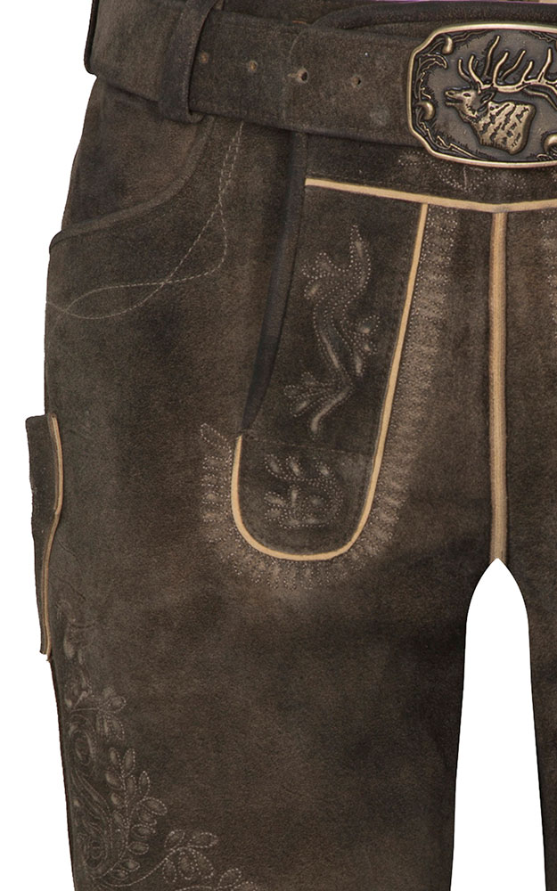 Lederhose Eggenfeld mit Gürtel, dunkelbraun
