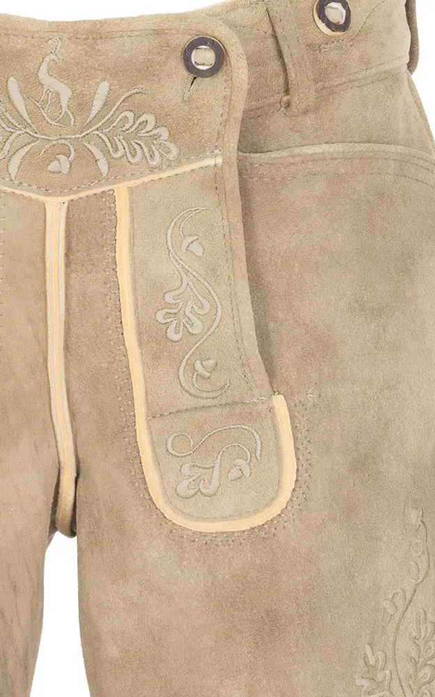 Hirschlederhose Ludwig ohne Träger, antik hell