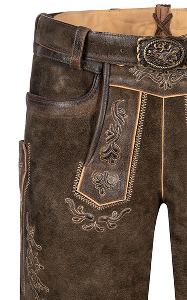 Lederhose Loisach mit Gürtel, braun urig