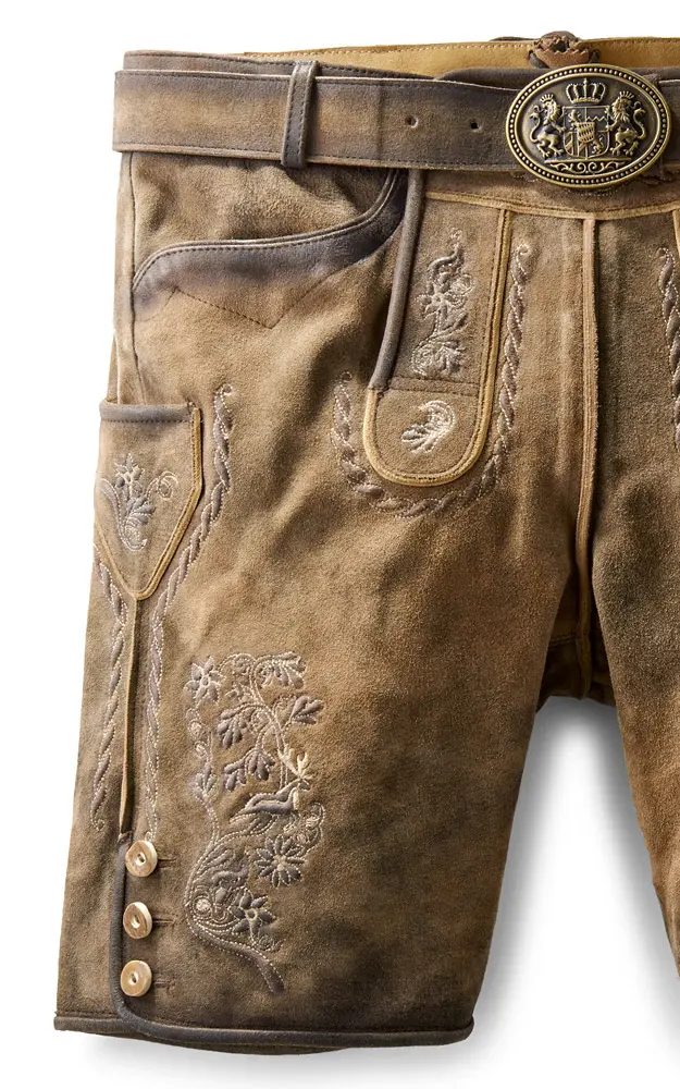 Lederhose Kajetan mit Gürtel, hopfen antik