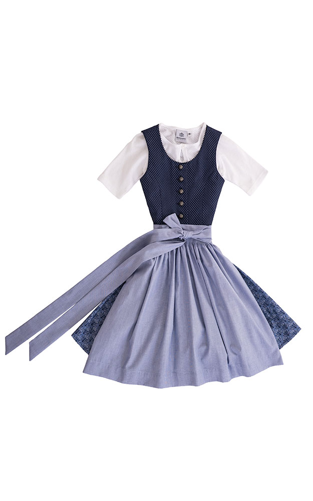 Kinderdirndl Bergsee mit Schürze u. Bluse, blau