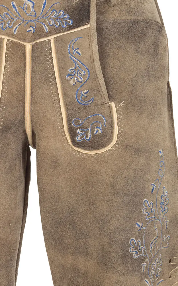 Lederhose Inka ohne Träger, beige/blau