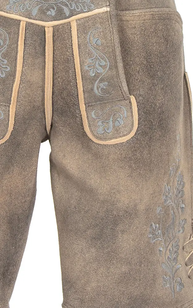 Hirschlederhose Ludwig ohne Träger, grau/silber