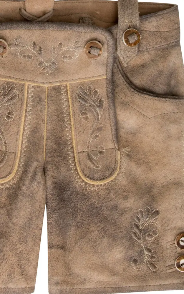 Kinder-Lederhose Nias mit Träger/Gürtel, grau/beige