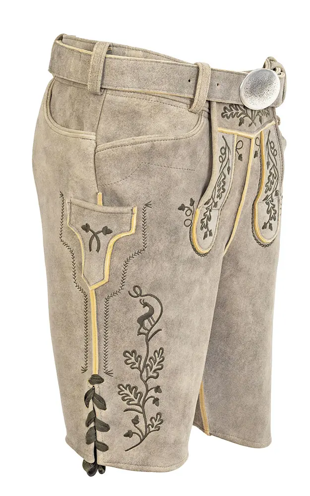 Hirschlederhose Spitzbua mit Gürtel, weizen rustikal
