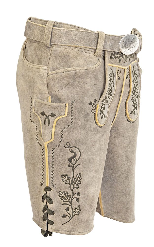 Hirschlederhose Spitzbua mit Gürtel, weizen rustikal