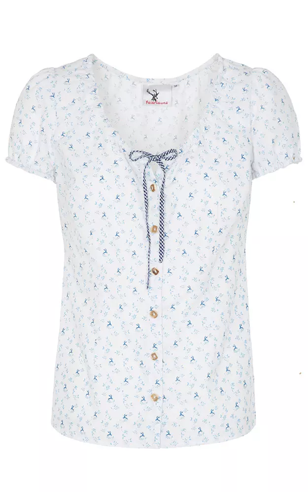 Trachtenbluse Kamin, hellblau/weiß