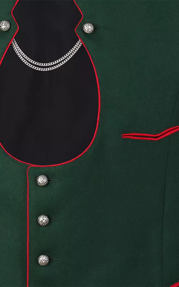 Weste Karl 3, moosgrün mit Schwalbentasche rot