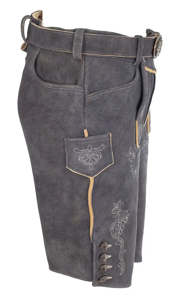 Hirschlederhose Hubert mit Gürtel, anthrazit