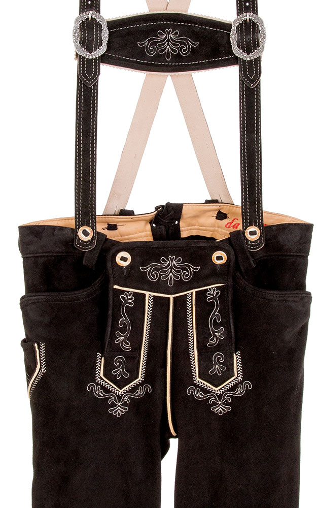 Lederhose Max Vagabund mit Träger, schwarz