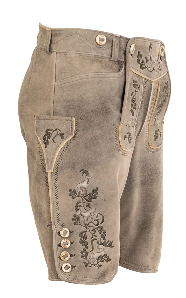 Lederhose Wildleben ohne Träger, graubeige/oliv