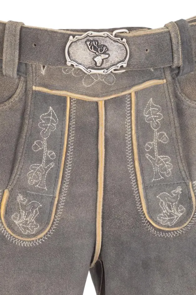 Lederhose Spitzbua mit Gürtel, kiesel