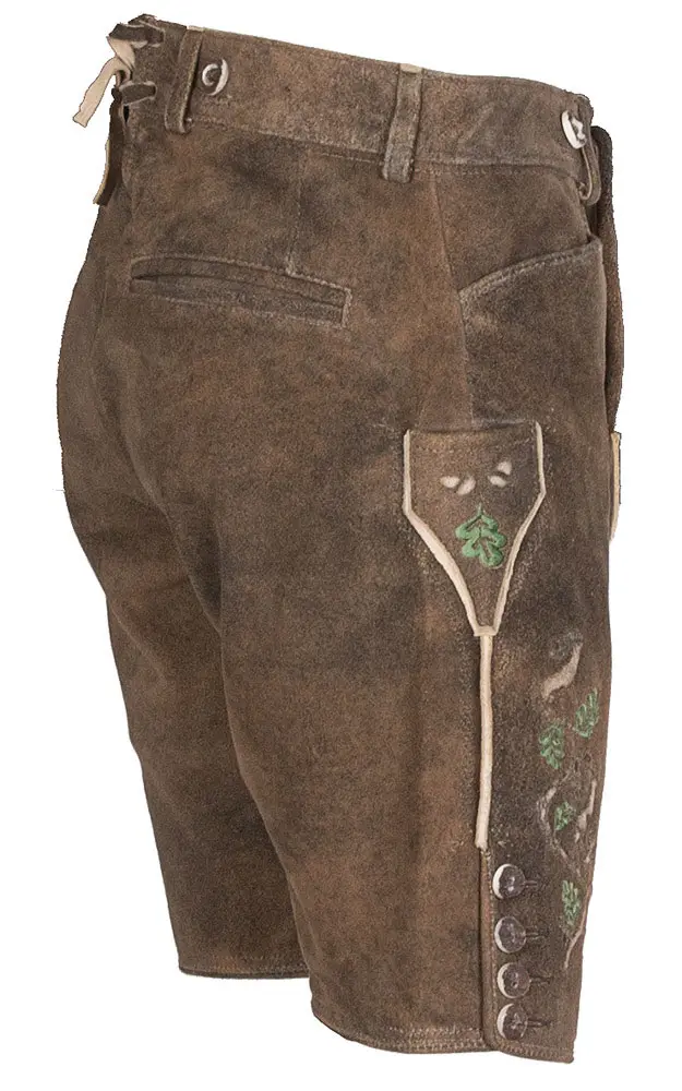Lederhose Ursprung ohne Träger, braun/oliv Blatt