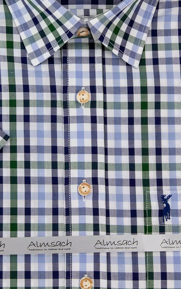 Hemd HE 553, # blau/tanne Kurzarm